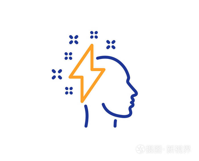 创意头脑风暴线图标有闪电标志的人头灵感符号五颜六色的轮廓概念蓝色