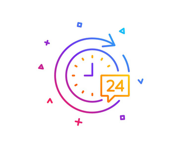24小时送货线图标.. 时间或秒表标志。 渐变线按钮。 24h交付图标设计。 五颜六色的几何形状。 向量