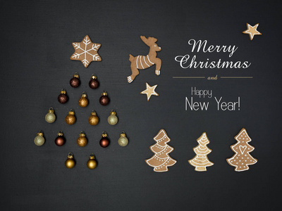 圣诞装饰用品黑色黑板背景新年概念