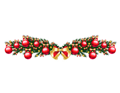 装饰元素与圣诞树树枝装饰红色鲍布和蝴蝶结在白色矢量插图