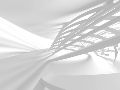 三维插图抽象现代白色渲染建筑背景。