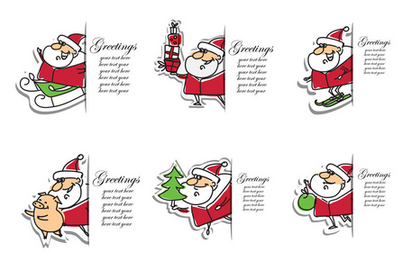圣诞插图卡，圣诞老人条款和象征一年可爱的猪礼物，礼物和横幅