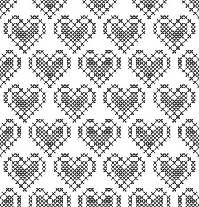 十字绣无缝装饰图案与心. 刺绣和编织. 抽象的几何背景. 民族装饰品.