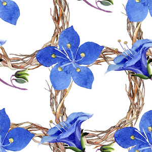 蓝色的仙人掌花。水彩插图集。无缝的背景模式。织物壁纸打印纹理