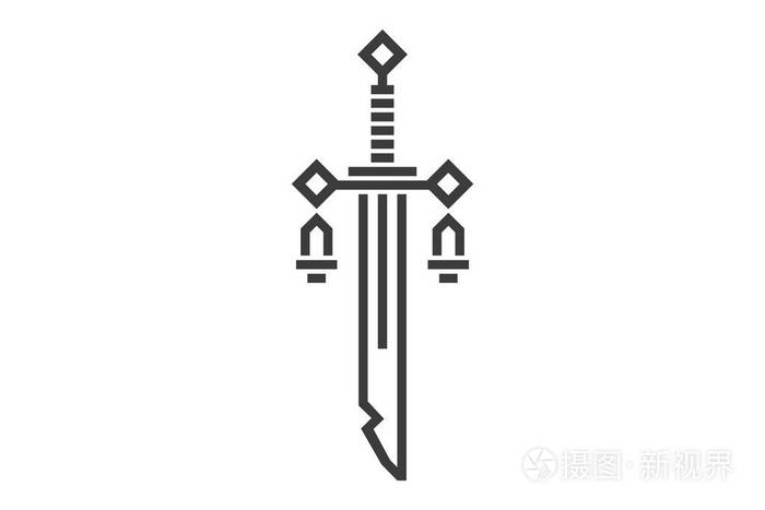 正义的剑和鳞片标志或图标