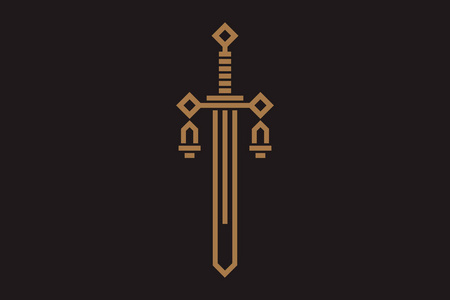 创意天平正义的剑和天平.标志或图标照片