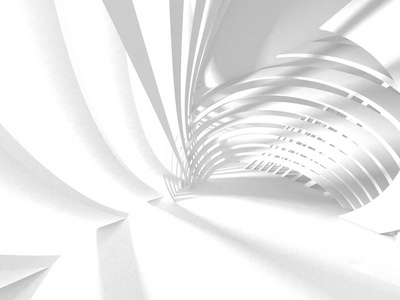 未来主义白色建筑设计背景的三维渲染插图。