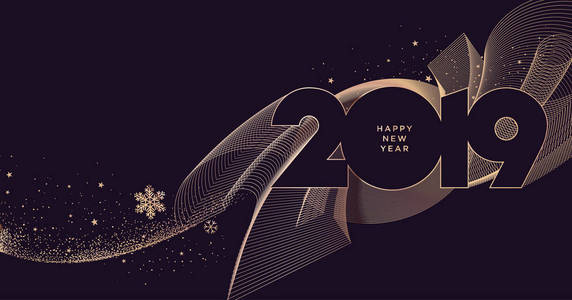 新年快乐，2019年商务贺卡。 现代矢量插图概念为背景贺卡网站横幅派对邀请卡社交媒体横幅营销材料。