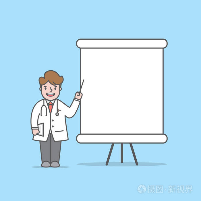 医生字符讲座与白板文本框插图矢量在蓝色背景牙科概念