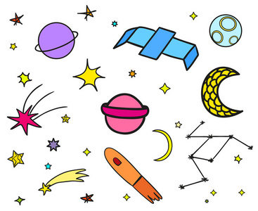 彩色线条边框元素设计白色背景上的宇宙元素. 收集.