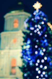 乌克兰基辅圣诞树模糊景观