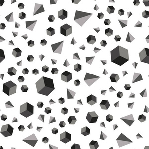 浅灰色矢量无缝等距覆盖三角形矩形。 抽象梯度插图与三角形立方体。 织物壁纸设计图案。