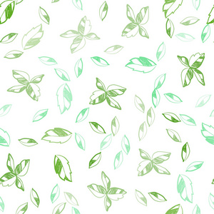 浅绿色矢量无缝优雅的模板与叶子。 闪亮的彩色插图与树叶涂鸦风格。 名片网站模板。