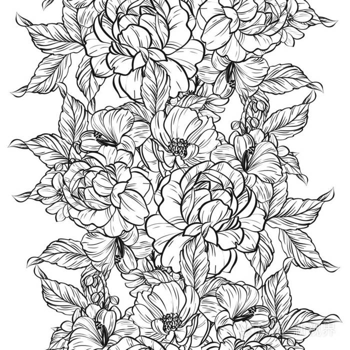 无缝复古风格的花型黑白花元素