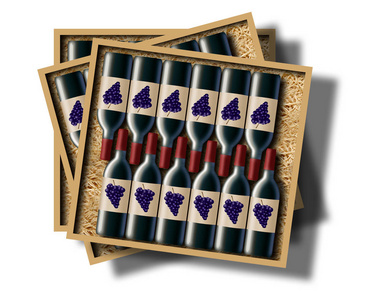 在这张图片中显示了一箱12瓶红酒。 这是一个葡萄酒案例的例子。