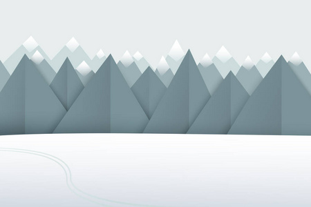 冬纸艺术景观与山白色田野矢量插图