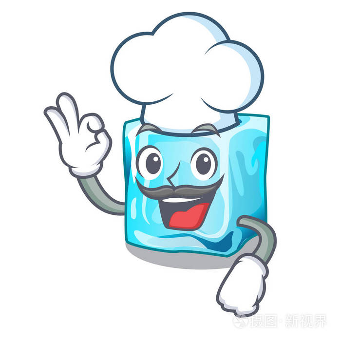 厨师冰块与吉祥物以上矢量插图。