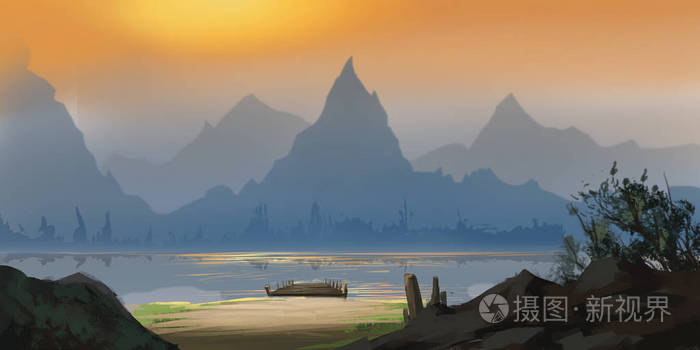 中国山河 小说背景 概念艺术 现实主义插图 电子游戏数字cg艺术作品 自然风景 照片 正版商用图片15d4up 摄图新视界