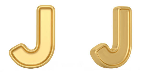 字母j来自白色背景上孤立的金色实心字母表。 三维插图。