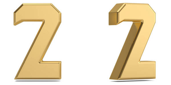 数字连精字体数字2从金实体字母分离在白色背景上. 三维插图.照片
