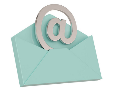电子邮件符号与字母隔离在白色背景3D插图。