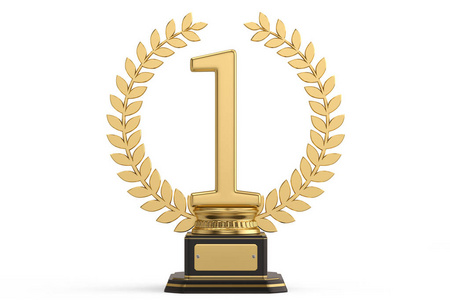 第一名奖杯孤立在白色背景上. 三维插图.摄影图