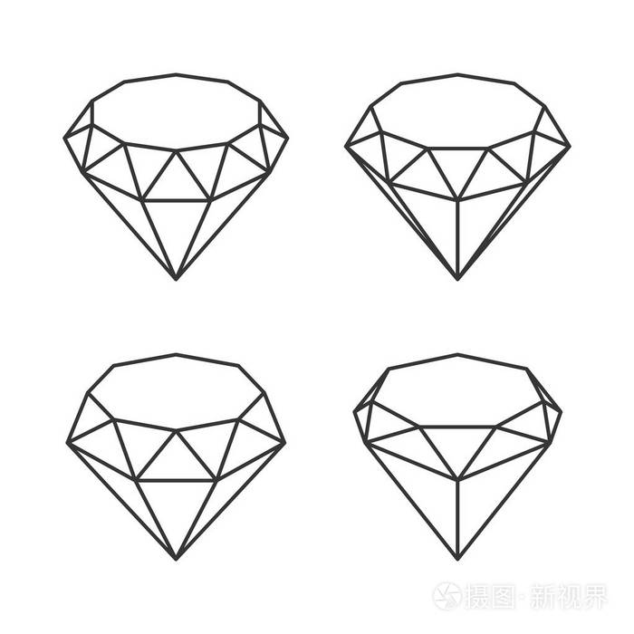 线样式钻石水晶设置在白色背景.向量