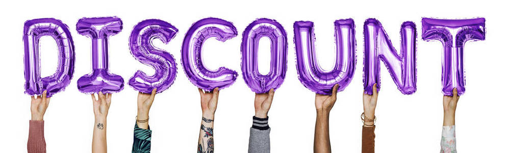 紫色字母气球形成单词折扣