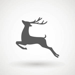 剪影精灵鹿跑剪影, reinder 图标设计为圣诞卡, 横幅和传单, 在白色