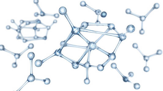 分子或原子抽象结构科学或医学背景3d插图白色照片