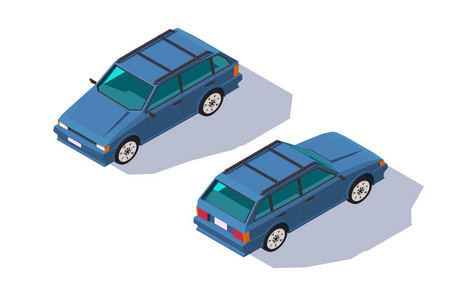 等距3d 四座红色经典通用汽车的家庭