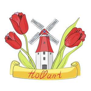风车和郁金香图片-风车和郁金香素材-风车和郁金香插画-摄图新视界