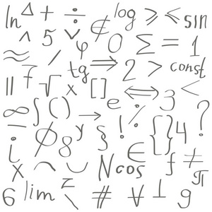白色背景上的数学手绘涂鸦基本字符. 矢量图.照片