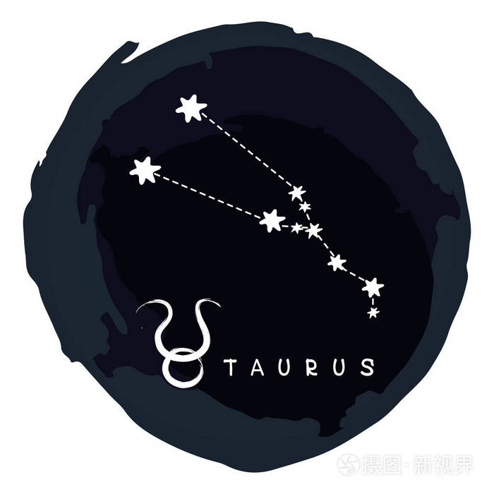 黄道十二宫星座金牛座与墨水框隔离在白色背景上. 十二生肖星座.