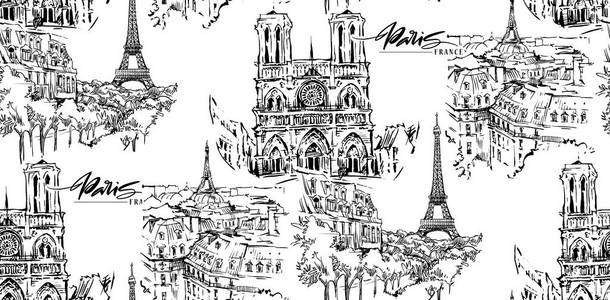 巴黎向量例证。手绘矢量艺术品