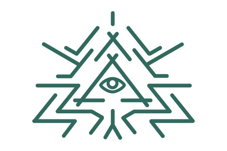 所有的眼睛和魔法符号在三角形内.照片