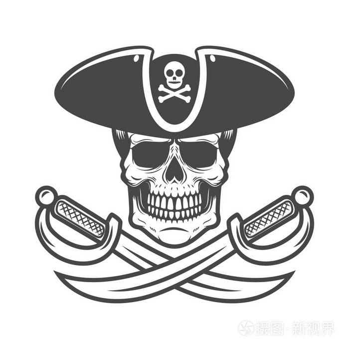 海盗头骨与交叉剑. 标志标签标志的设计元素. 矢量图像