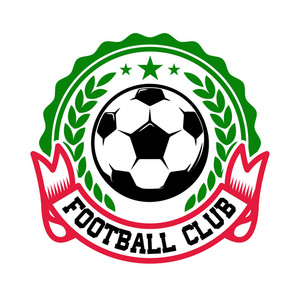 足球队带有足球的徽章模板标志标签标志徽章的设计元素矢量插图