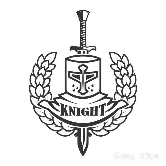 徽记模板与复古风格骑士头盔标志标签标志的设计元素矢量图像