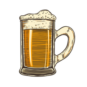一套手绘啤酒杯插图在白色背景。 海报卡菜单横幅传单的设计元素。 矢量图像