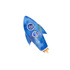 火箭水彩飞行火箭蓝色人物图几何剪贴画生日派对印花背景庆祝服装