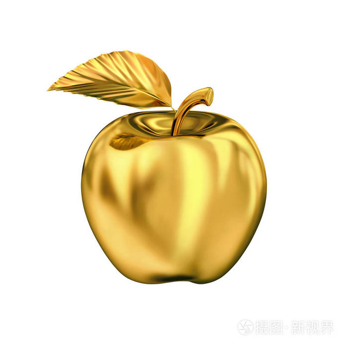 白色背景上分离的金苹果裁剪路径的三维渲染