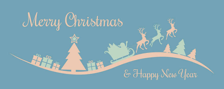圣诞横幅复古风格与圣诞老人和圣诞树。 向量