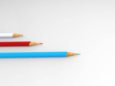 红，白，蓝彩色铅笔.