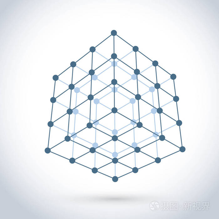 几何丝网立方体隔离在白色背景上