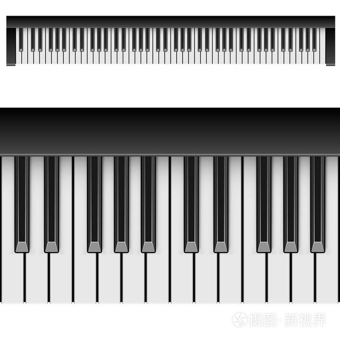 经典钢琴水平键隔离在白色背景上. 上面的风景. 矢量图.