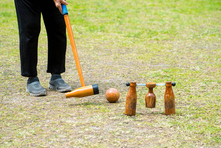 户外器械木球运动器械运动木球一种打高尔夫球的方式木球是用木槌打的