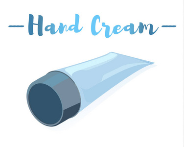 蓝色矢量插图的美容用具保湿霜管的脸和手。