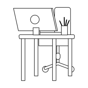 办公室与计算机黑白照片