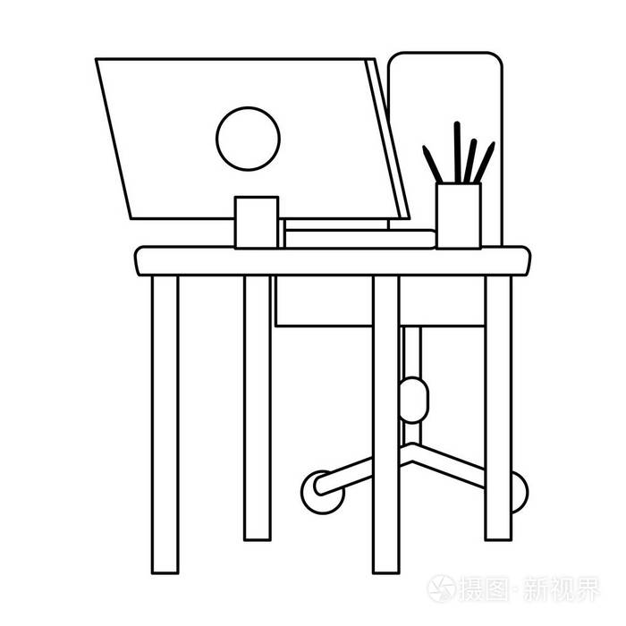 办公室与计算机黑白插画-正版商用图片15earh-摄图新视界